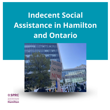 The cover page of a report from SPRC titled Indecent Social Assistance in Hamilton and Ontario